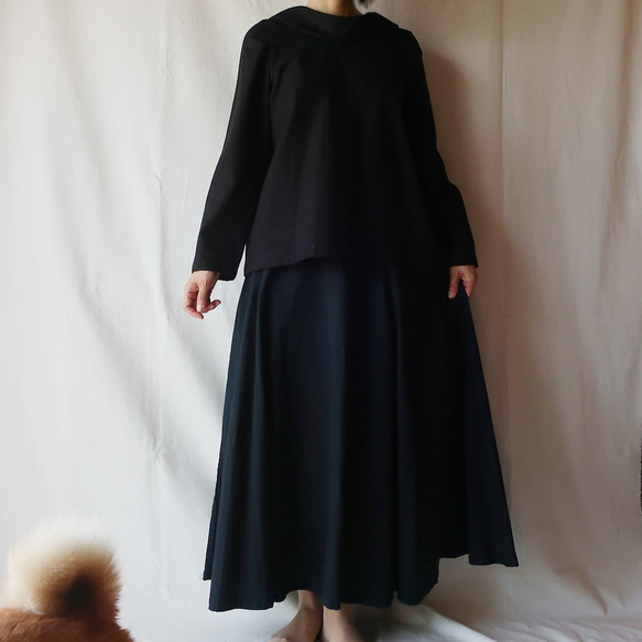 亞麻棉卷彩色套衫女衫（免費/黑色） 第7張的照片