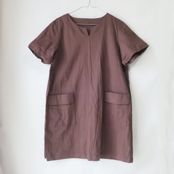100％棉麻布連衣裙（免費/棕色） 第5張的照片