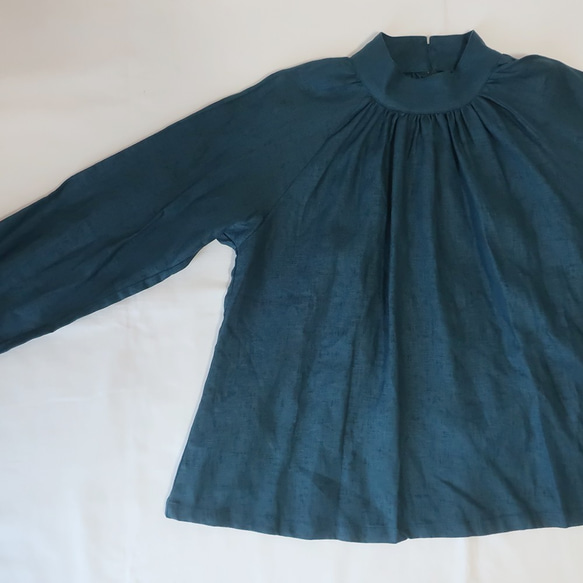 100％亞麻罩衫女式襯衫（免費/藏青色） 第4張的照片
