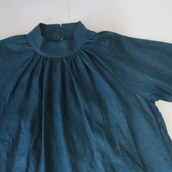 100％亞麻罩衫女式襯衫（免費/藏青色） 第3張的照片