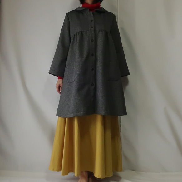 100％聚酯纖維純色連衣裙（免費/人字紋淺灰色） 第7張的照片
