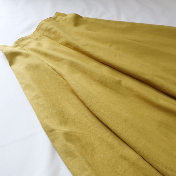 リネン＆コットン ６枚はぎスカート（フリー／黄色） 2枚目の画像