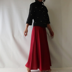 亞麻和棉質六件套條紋半身裙（免費/紅色） 第4張的照片