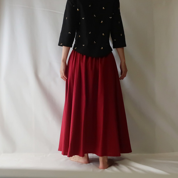 亞麻和棉質六件套條紋半身裙（免費/紅色） 第6張的照片
