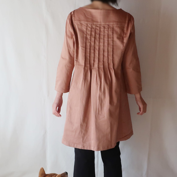 100％棉背針褶皺連衣裙（M尺寸/鮭魚粉） 第5張的照片