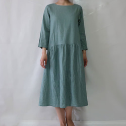 100％棉質褶皺連衣裙（免費/牛仔綠） 第1張的照片