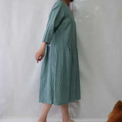 100％棉質褶皺連衣裙（免費/牛仔綠） 第2張的照片