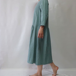 100％棉質褶皺連衣裙（免費/牛仔綠） 第4張的照片