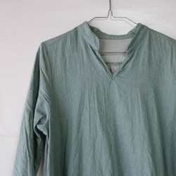 100％棉質立領連衣裙（免費/牛仔綠） 第5張的照片