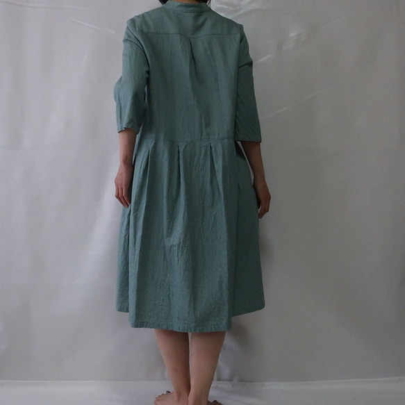 100％棉質立領連衣裙（免費/牛仔綠） 第9張的照片