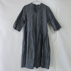 100％棉質立領連衣裙（免費/深藍色） 第7張的照片