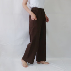 亞麻棉直筒褲（自由/深棕色） 第2張的照片