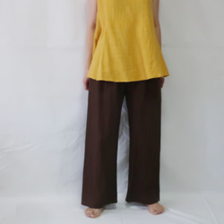 亞麻棉直筒褲（自由/深棕色） 第5張的照片