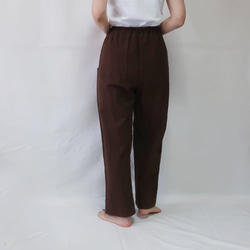 亞麻棉直筒褲（自由/深棕色） 第6張的照片