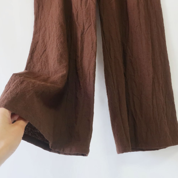 亞麻棉直筒褲（自由/深棕色） 第8張的照片