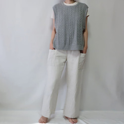 亞麻棉質直筒褲（免費/白色） 第1張的照片