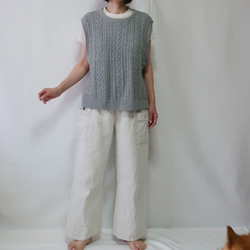 亞麻棉質直筒褲（免費/白色） 第3張的照片