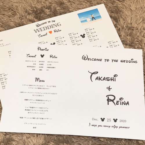 結婚式 家族婚 ペーパーアイテム 席次表 プロフィールブック 席札 二  