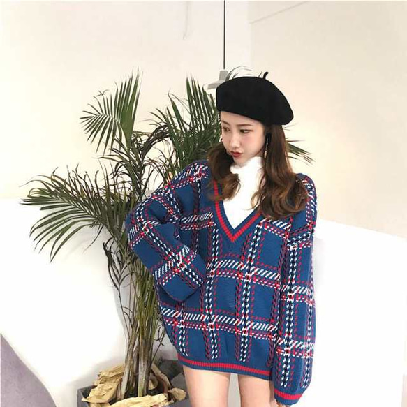 ニットセーター レディース チェック柄 トップス 大人可愛い セーター