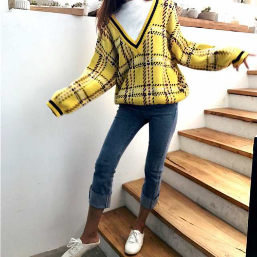 ニットセーター レディース チェック柄 トップス 大人可愛い セーター