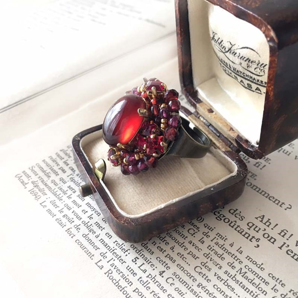 補貨金輝石榴石戒指（戒指）古董捲戒指寶石品質母親節生日週年紀念禮物 第2張的照片