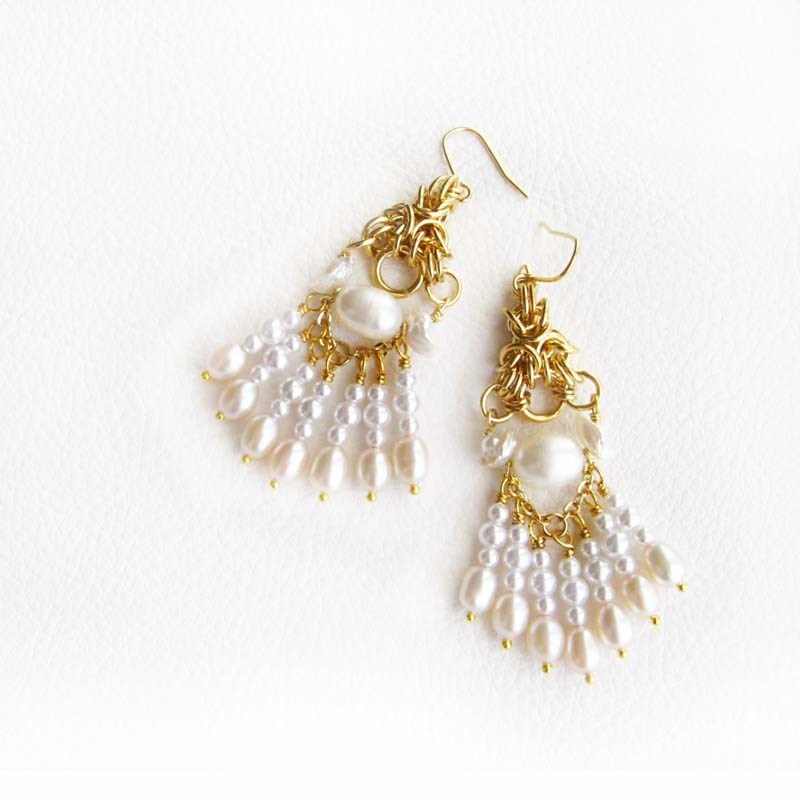 淡水パール シャンデリア ピアス イヤリング 大ぶり ゴールド揺れる ピアス 14kgf 母の日 誕生日 贈り物