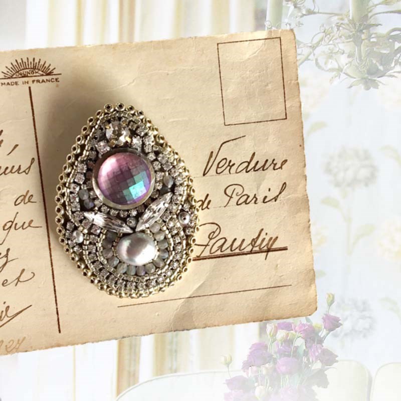 ピンク ビーズ ブローチ ヴィンテージ ビーズ 刺繍 ブローチ ネックレス 2WAY  お呼ばれ 大ぶり 母の日