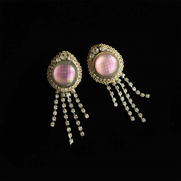 粉紅色 Bijou 耳環 粉紅色珠子刺繡耳環 2way 復古生日母親節 第7張的照片