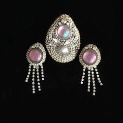 粉紅色 Bijou 耳環 粉紅色珠子刺繡耳環 2way 復古生日母親節 第9張的照片