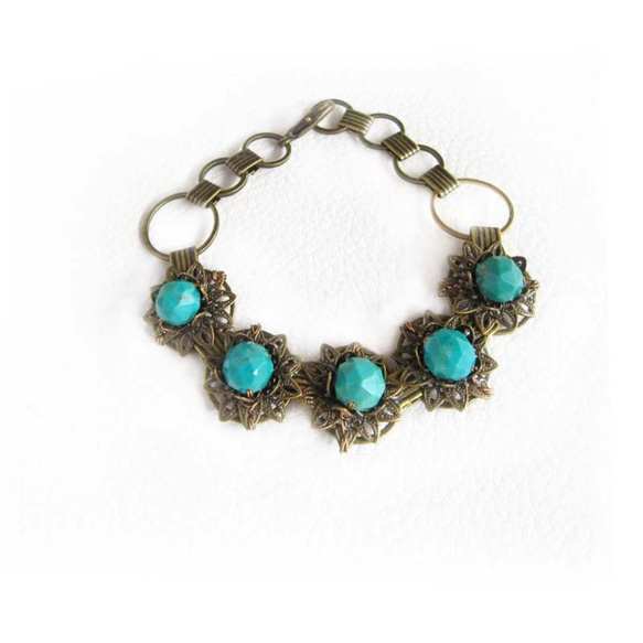 お値下げ】即納 ターコイズ フラワー バングル ブレスレット