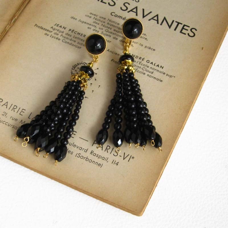 オニキス タッセル ピアス イヤリング 大ぶり ピアス お呼ばれ