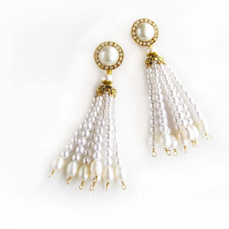 結婚式 ウェディング ブライダルアクセサリー ヴィンテージ パール タッセル ピアス 2way