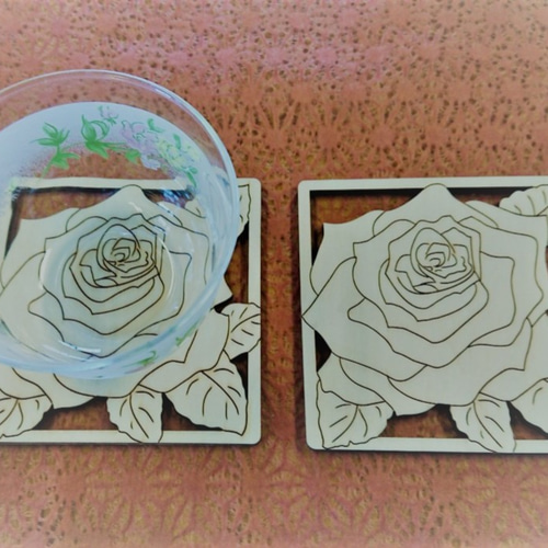 コースター バラ 2枚セット その他キッチン小物 モノづくり工房
