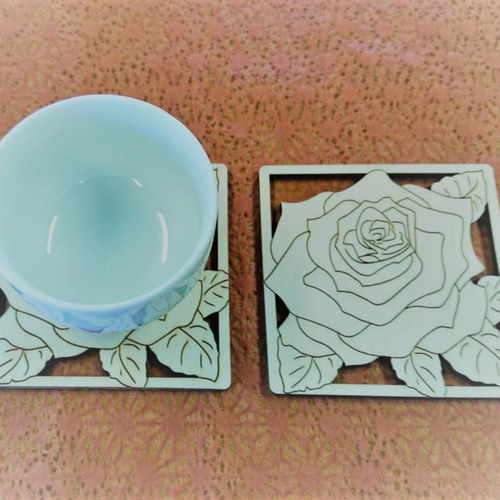 コースター バラ 2枚セット その他キッチン小物 モノづくり工房