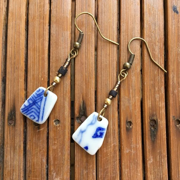 ハンドメイド ピアス シータイル シー陶器 シーグラス 1点物 31 ピアス 