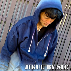 期間限定割引20%OFF！【JIKUU BY SLC】 京友禅/絞り染め/メンズ/ジップパーカー/ネイビー 1枚目の画像