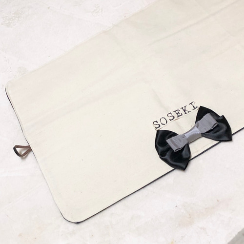 カフェマット お名前入り 生成×デニム リバーシブル 小型犬 持ち運び