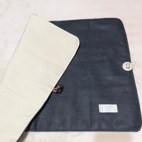 カフェマット お名前入り 生成×デニム リバーシブル 小型犬 持ち運び