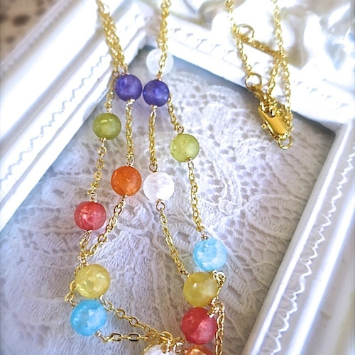 SALE 70% OFF 18KGF 七色水晶 幸運のネックレス 厄年 厄よけに ダブル