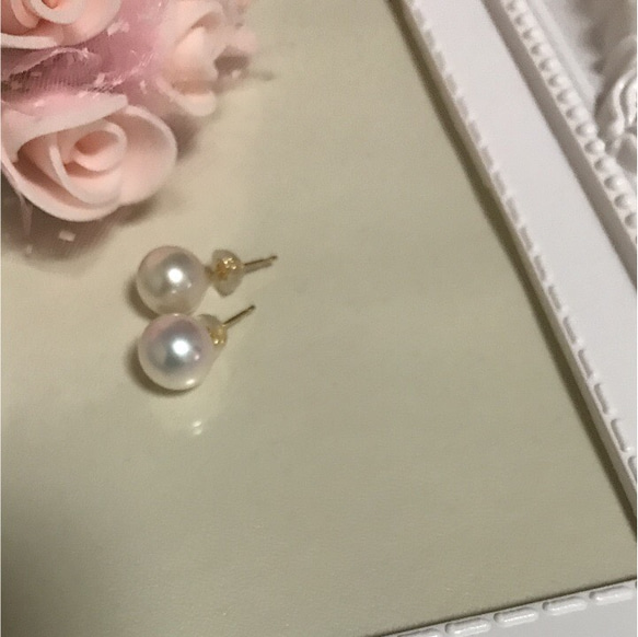 K18　真珠ピアス　スタッド　8.0～　パールピアス　シンプル 3枚目の画像