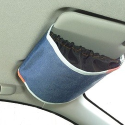 自動車のサンバイザーバッグ　バイザーギアー水色　化繊デニム製 1枚目の画像