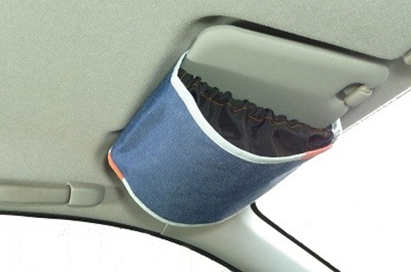 自動車のサンバイザーバッグ　バイザーギアー水色　化繊デニム製 1枚目の画像