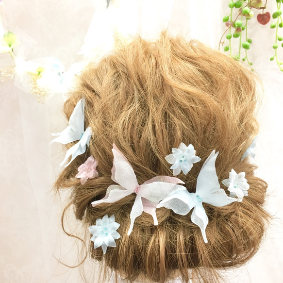 ¥1000 OFF!! フラワー・バタフライ＊ヘアアクセサリー＊ウェディング＊子供用ヘア飾り 1枚目の画像