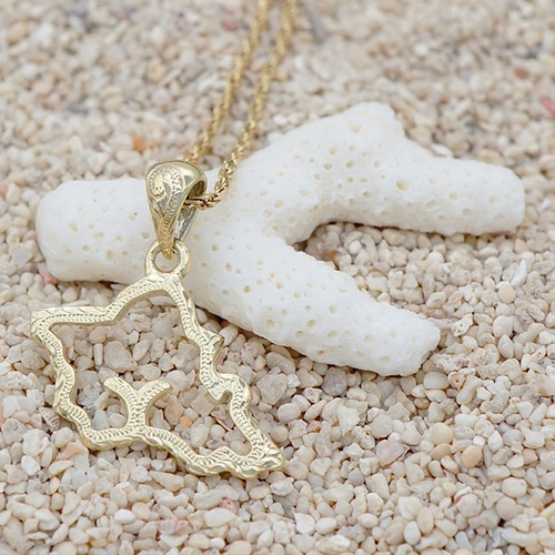 ハワイアンジュエリー 14K オアフ島アウトラインペンダント K14
