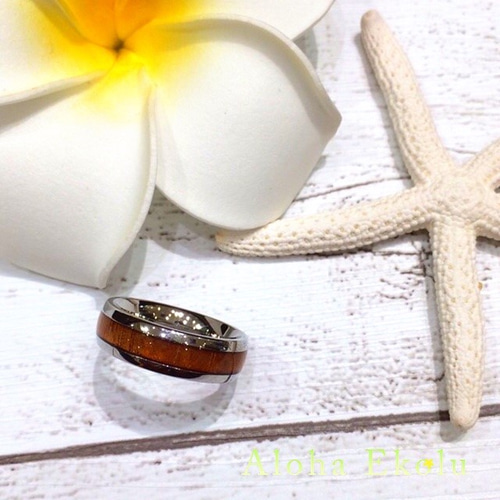 ハワイアンジュエリー コアウッド8㎜リング(ステンレス) 木婚式 指輪