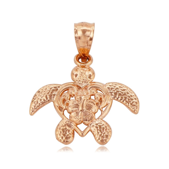 14K ホヌハイビスカスペンダント（Pink Gold) ハワイアンジュエリー 亀