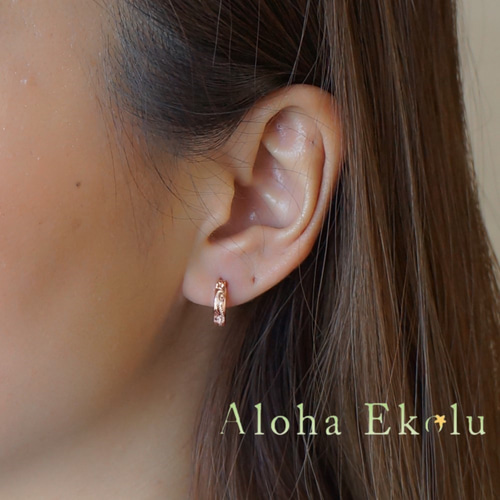 スクロール彫り3mm幅 フープピアス（ピンクゴールド直径10mm