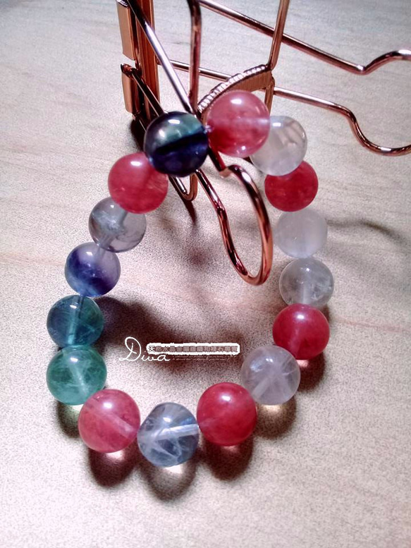 草莓晶、螢石手串珠Fluorite And Cherry Quartz Bracelet 第2張的照片