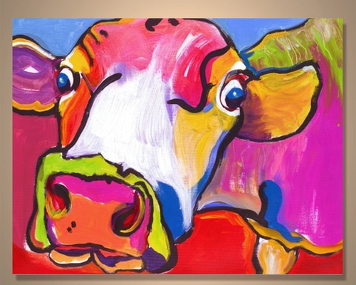 原画 牛 動物画 絵画 アクリル画 現代アート 細密画 一点物