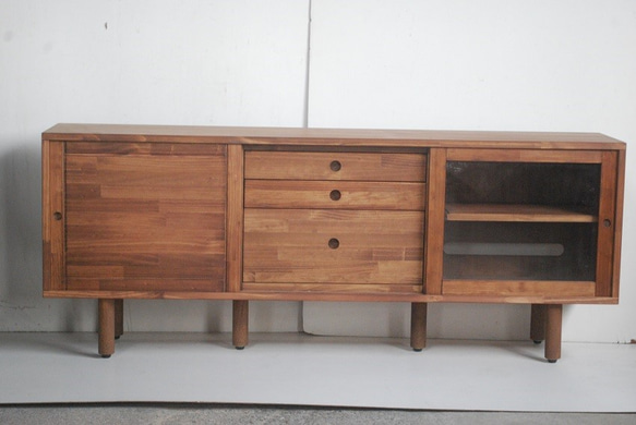 北欧風木製キャビネット 引き出し キャビネット ガラス扉 引き出し 木製 ナチュラル 幅60cm 奥行35cm 高